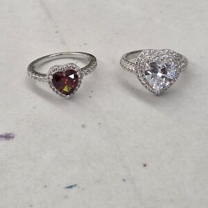 Macy's Silver Rings with Red and Clear Heart Gemstones